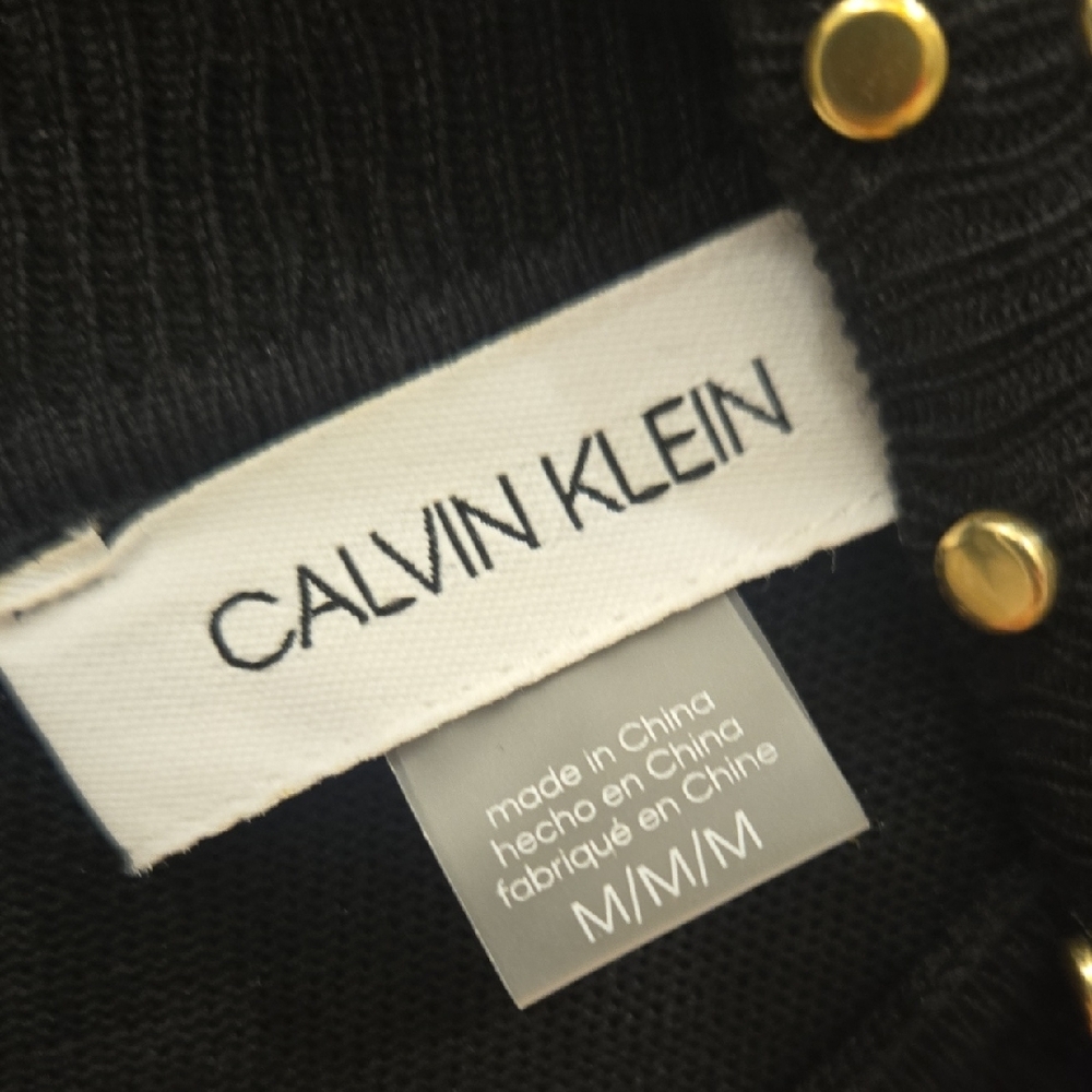 Calvin Klein Black Long Sleeve Dress with Gold Stud Accents Medium NWT - Picture 2 of 4